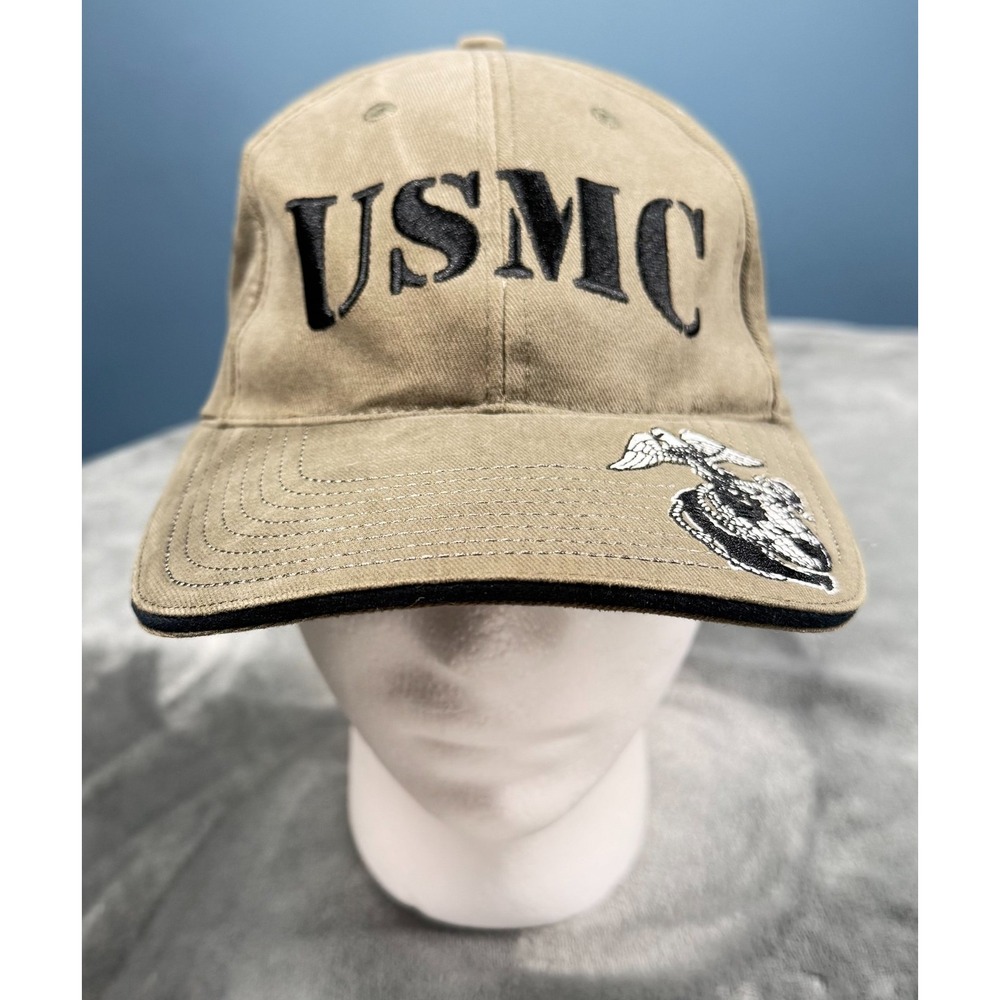 USMC Hat Mens One Size Khaki Eagle Globe Anchor Marine Corps Cap